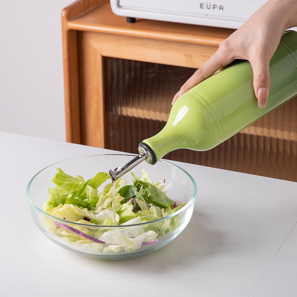 Sweejar Large Ceramic Olive Oil Dispenser Bottle, Opaque Oil Cruet Protects Oil to Reduce