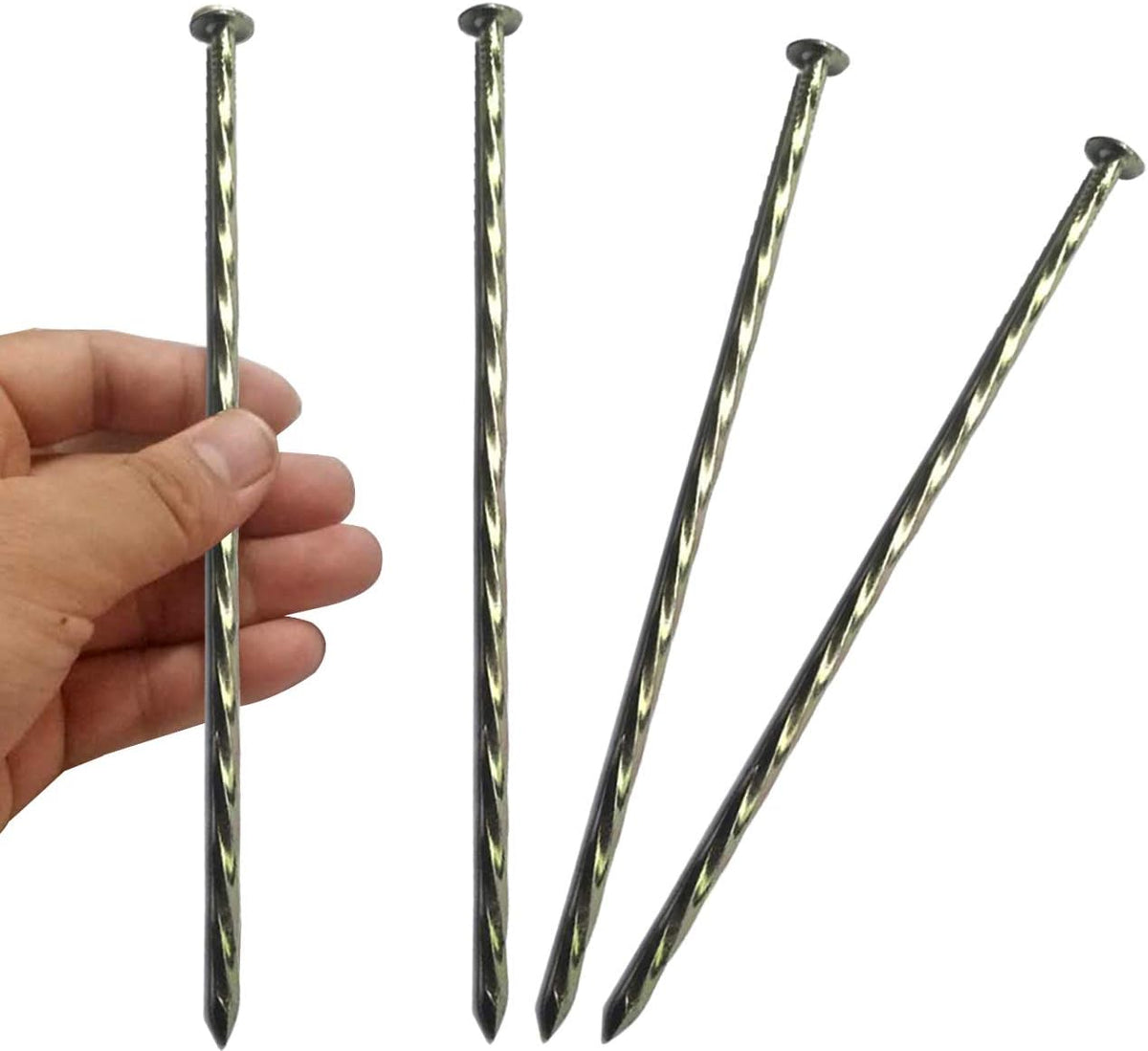 50 Pack - 8" Solid Galvanized Non-Rust Metal Garden Stakes, Spiral Landscape Edging Spikes/Anchors