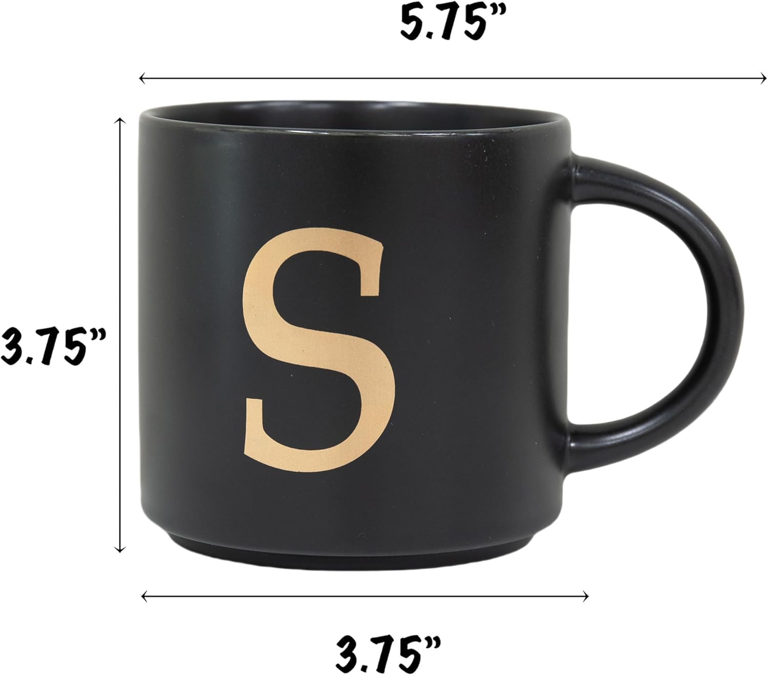 COLLECTIVE HOME - Monogram Ceramic Mugs, 15 oz Golden Initial Black Coffee Cups, Elegant Alphabet