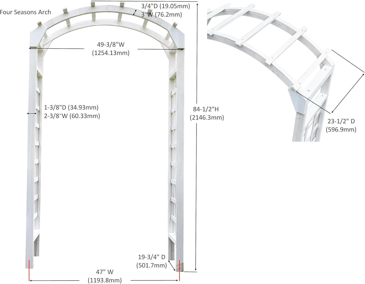 Solid Fir Wooden Garden Arch Premium Outdoor Trellis for Climbing Plants, 84.5”H×49.37”W×23.5’’D