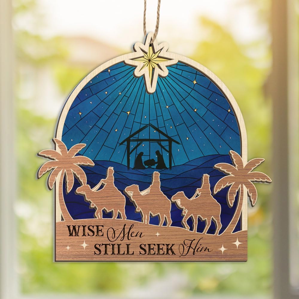 Christian Nativity Suncatcher Ornament – Three Wise Men Still Seek Him, Religious Christmas Window