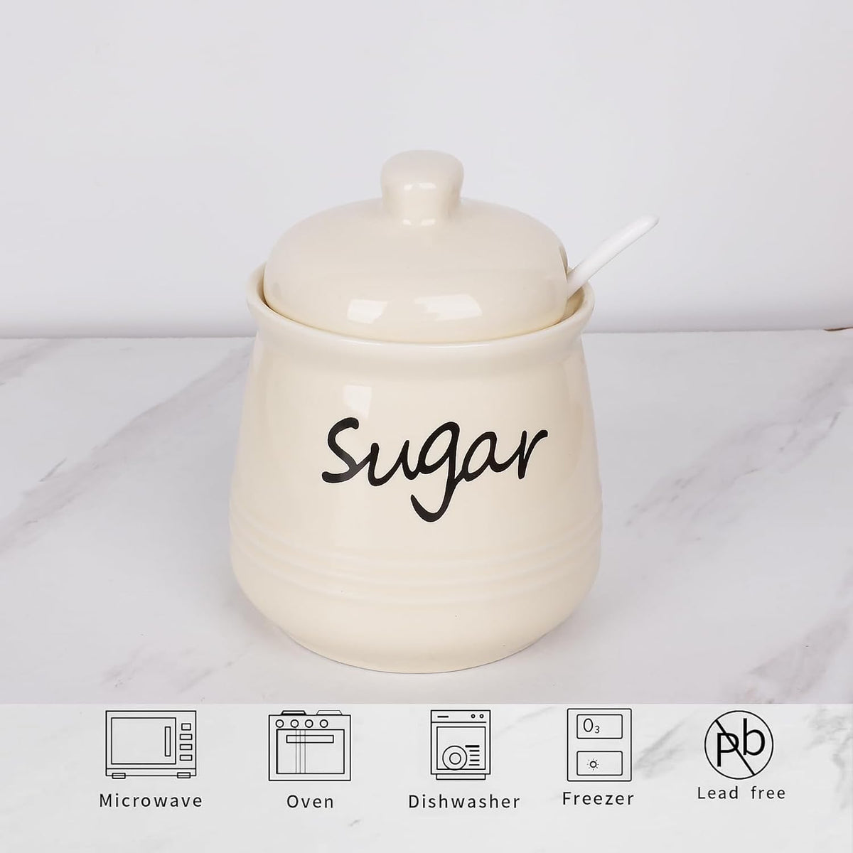 HAOTOP 12oz Sugar Bowl with Lid and Spoon,Ceramic Sugar Jar Sugar Dispenser Sugar Container Coffee
