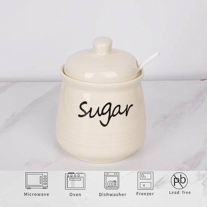 HAOTOP 12oz Sugar Bowl with Lid and Spoon,Ceramic Sugar Jar Sugar Dispenser Sugar Container Coffee