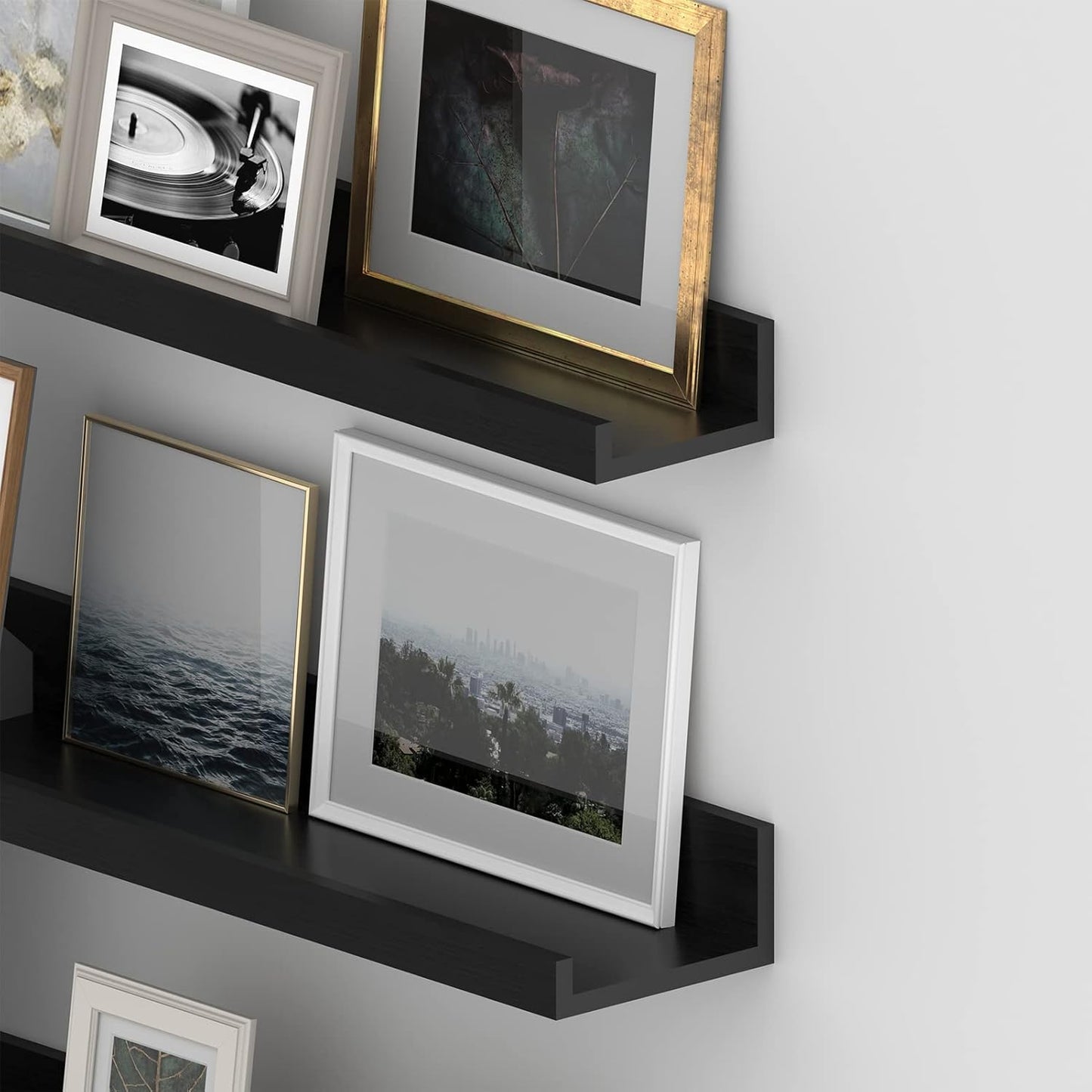 Giftgarden 47 Inch Black Floating Shelves Ledge, Wall Mount Long Picture Rail Large Woodgrain Photo