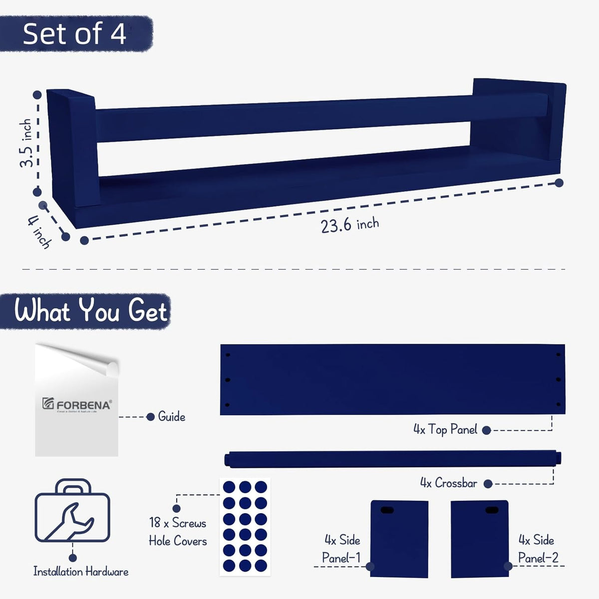 Forbena Wall Book Shelf Organizer for Kids Room Set of 4, Large Floating Book Shelves for Boy