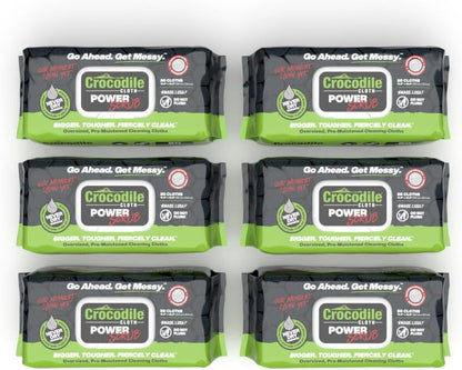 Crocodile Cloth Power Scrub - 6 pack. 480 (15" x 10") Heavy Duty Cleaning Wipes. Safe on Skin &