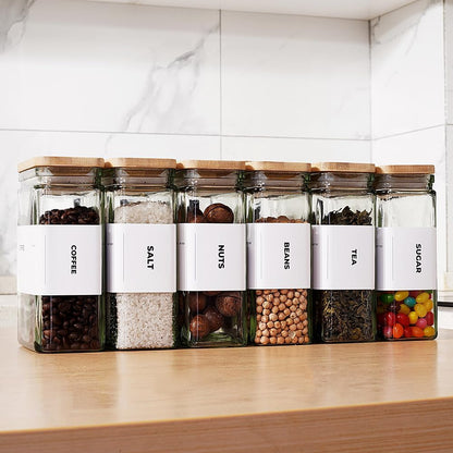 27 oz Glass Storage Jars with Bamboo Lid, set of 6, glass canisters with airtight lids, Clear jars