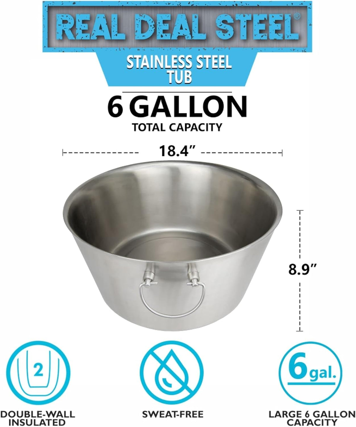 Stainless Steel Insulated Beverage Tub - Real Deal Steel, Large 6 Gallon Round Double Walled Party