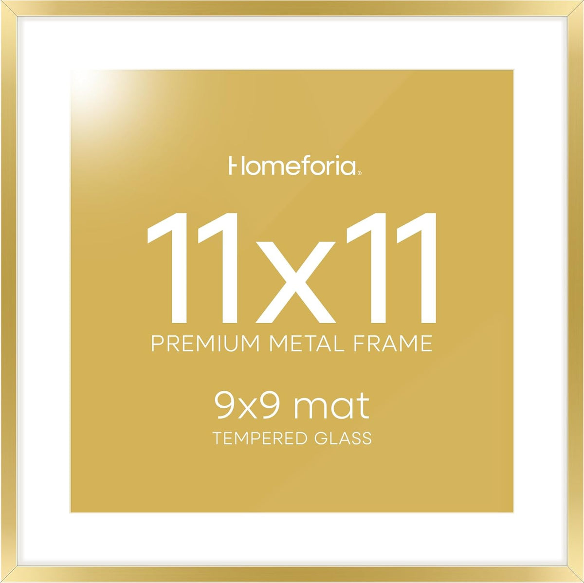 Homeforia 11x11 Picture Frame Gold, High End Metal 11 by 11 Square Frames with Mat 9 x 9 Photo