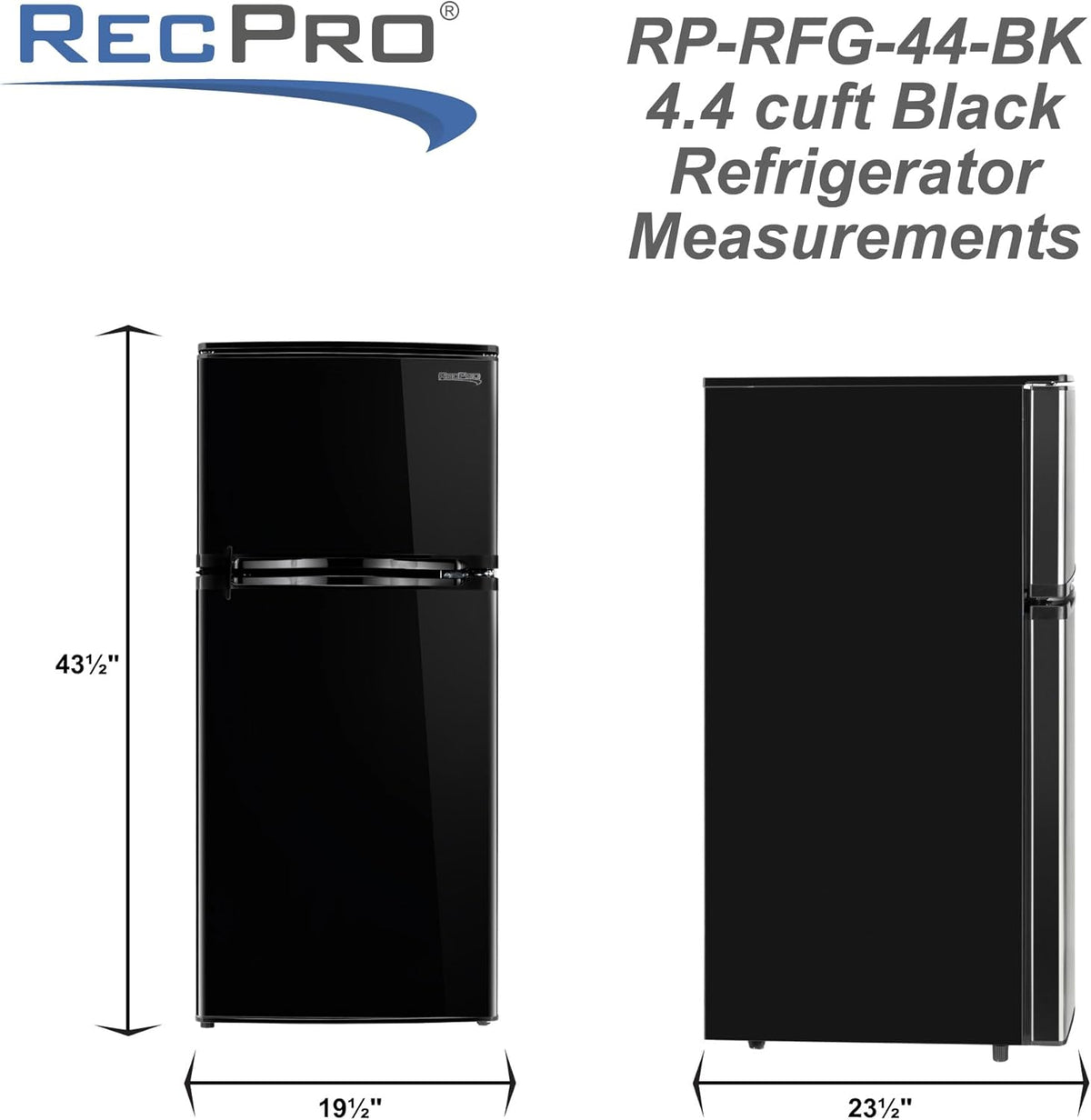 RecPro 4.4 Cu Ft 12V RV Refrigerator with Freezer | Frost-Free, Black Finish | Adjustable Shelves