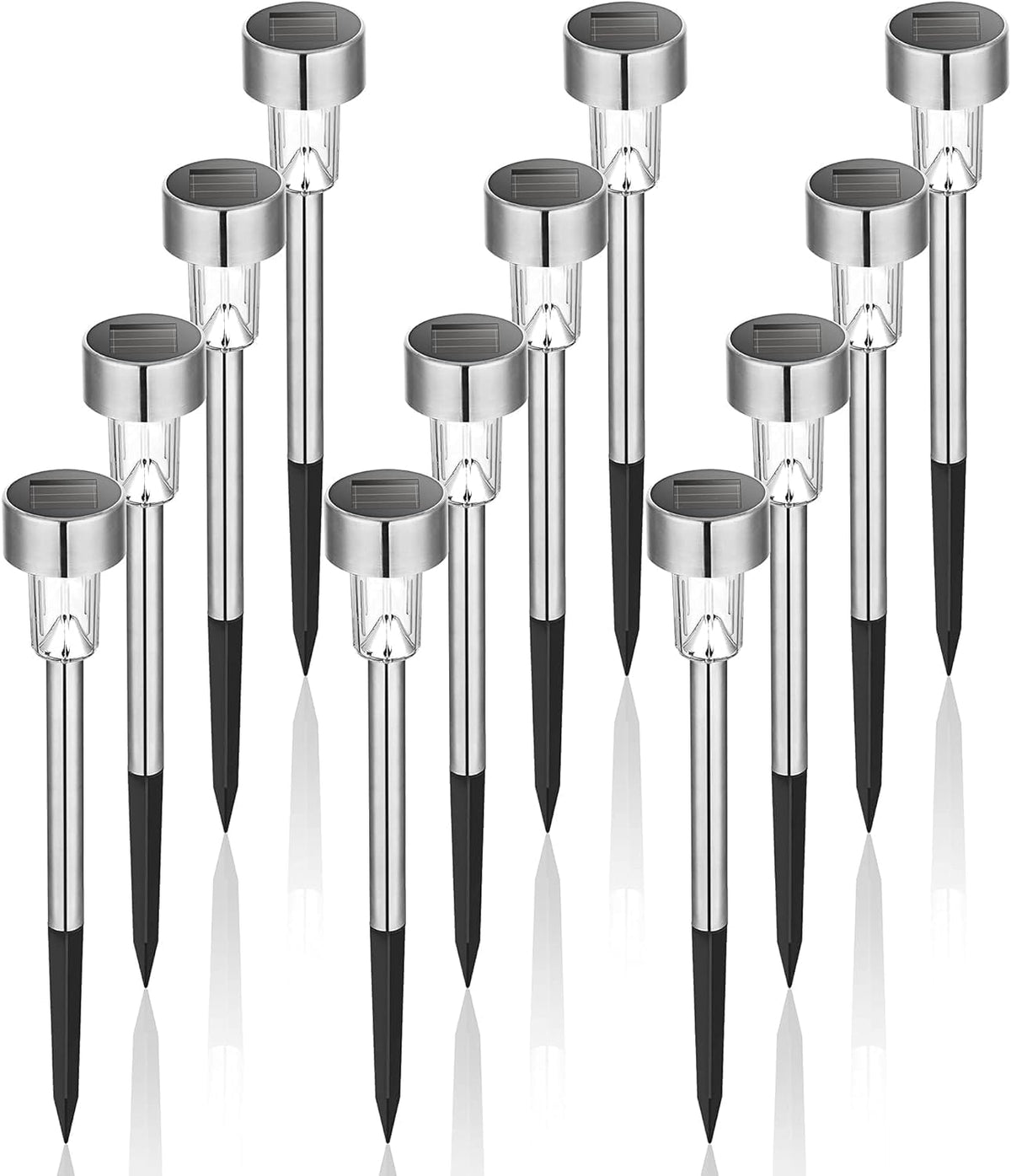 GIGALUMI Solar Lights Outdoor Waterproof, 12 Pack, Stainless Steel LED Solar Garden Lights for