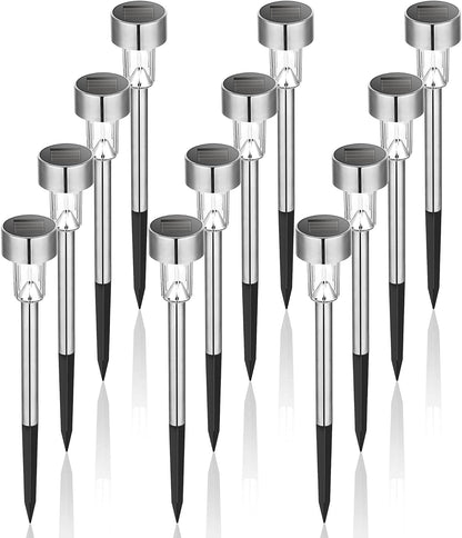 GIGALUMI Solar Lights Outdoor Waterproof, 12 Pack, Stainless Steel LED Solar Garden Lights for