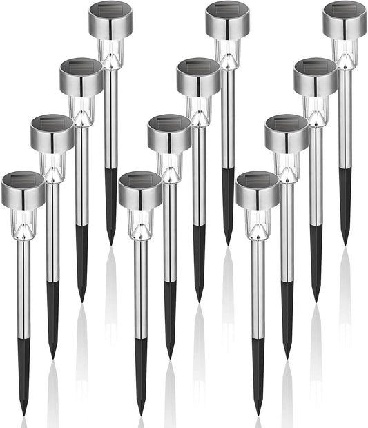 GIGALUMI Solar Lights Outdoor Waterproof, 12 Pack, Stainless Steel LED Solar Garden Lights for