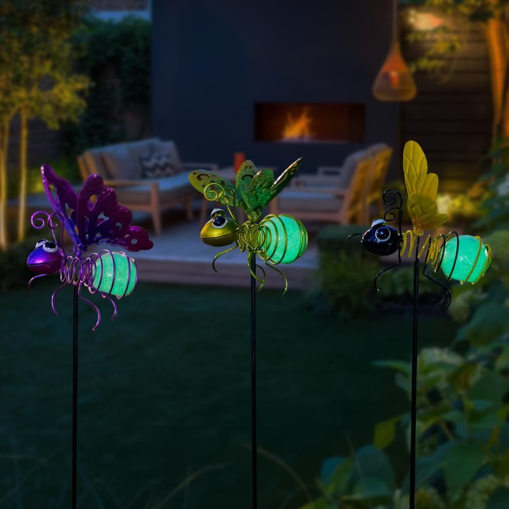 Garden Decor for Outside,3 Pcs Luminous Insect Garden Decorative Stakes,Glow in The Dark Bee Lights