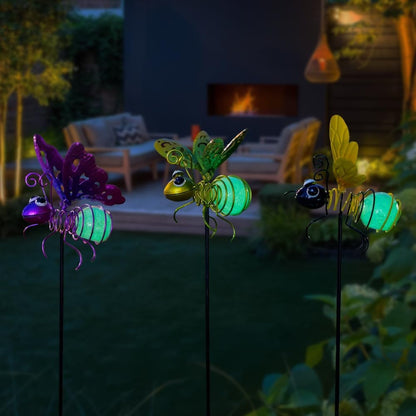 Garden Decor for Outside,3 Pcs Luminous Insect Garden Decorative Stakes,Glow in The Dark Bee Lights