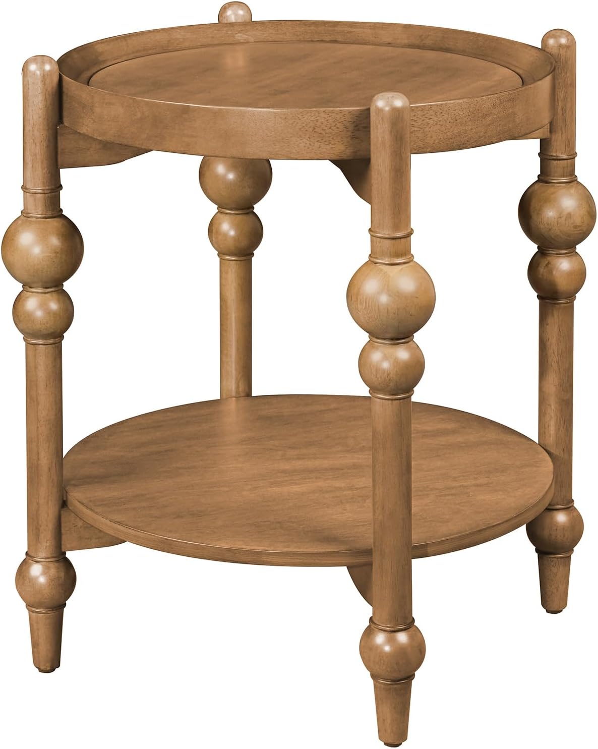 23" Round End Table, Mid Century Modern Side Table with Solid Wood Frame and Top, Small Night Stand