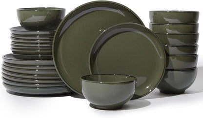 24 Piece Dinnerware Set for 8, Santorini Mist Terracotta Plates and Bowls Sets, Complete Stoneware