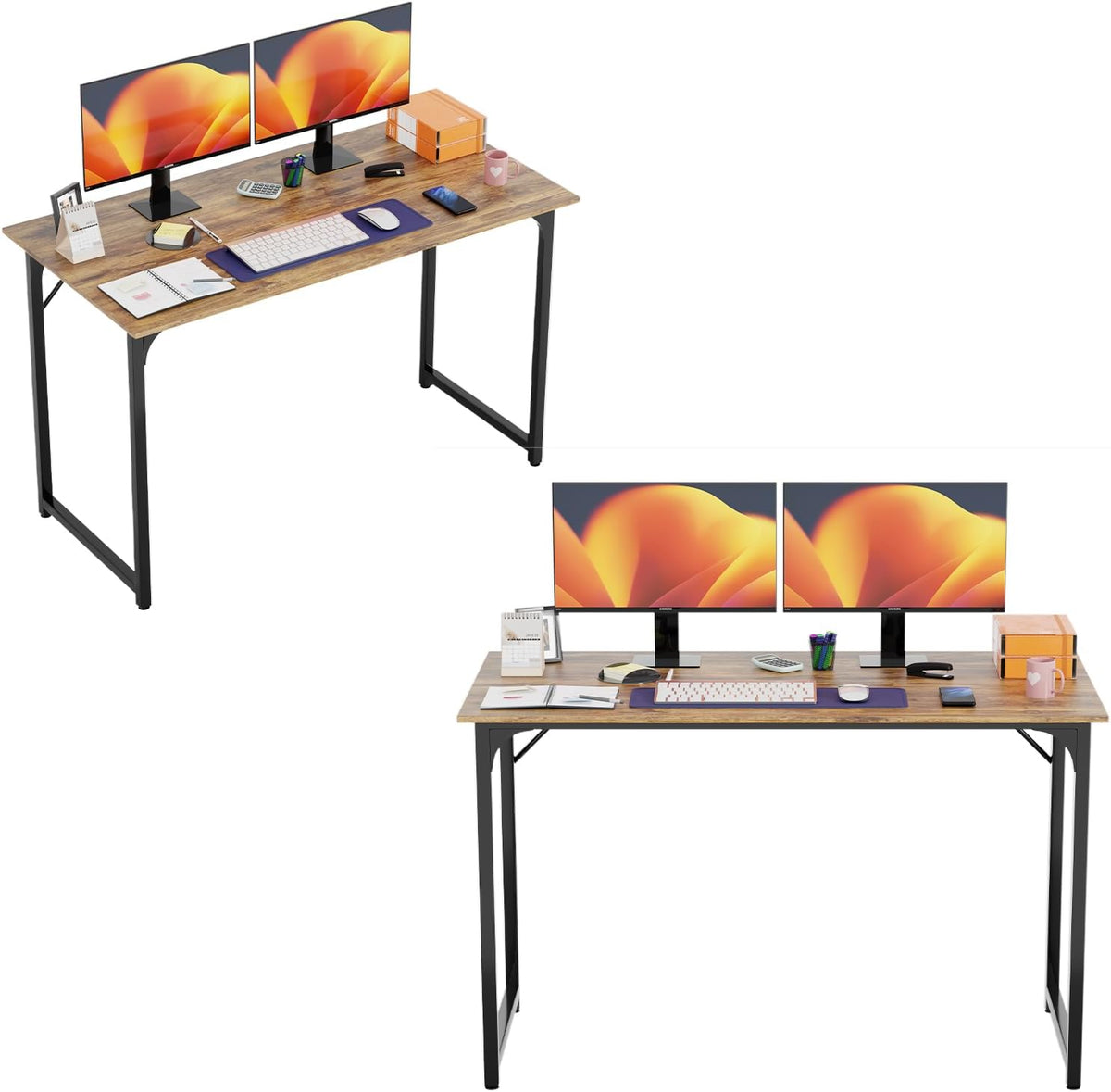 PayLessHere | 47 Inch Computer Desk | Brown | Office Desk with Metal Frame, Adjustable Feet |