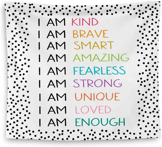 QGFM Positive Affirmations Wall Decor, I am Kind Brave Smart Inspirational Tapestry Wall Hanging