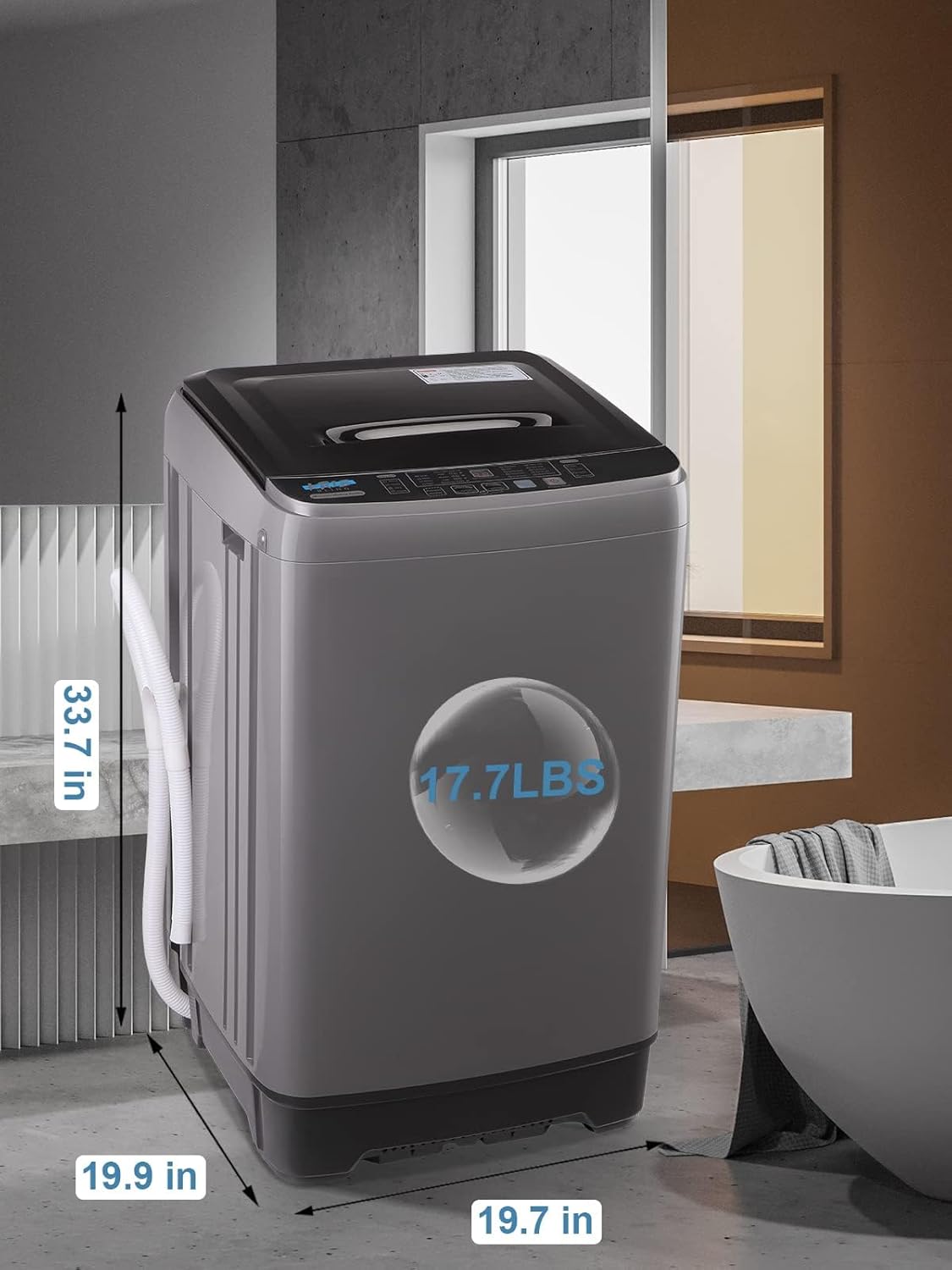 17.7 lbs Full Automatic Washing Machine with LED Display Compact Drain Dump, 10 Wash Programs and 8