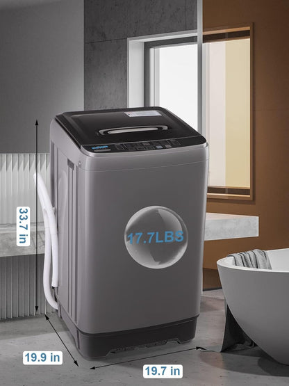 17.7 lbs Full Automatic Washing Machine with LED Display Compact Drain Dump, 10 Wash Programs and 8