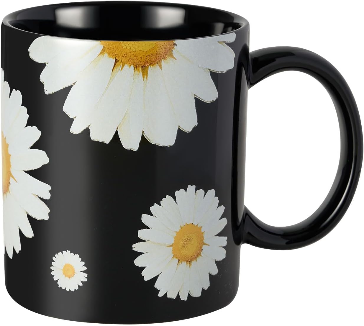 12Oz Daisy floral Black Ceramic Mug, Mug for Daily Coffee and Tea, Lead-free Microwave and