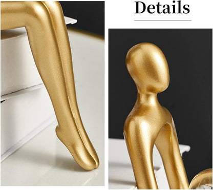 Gold Home Decor Thinker Statue Accents, Set of 3 Thinker Sculptures Office Decor Modern Abstract