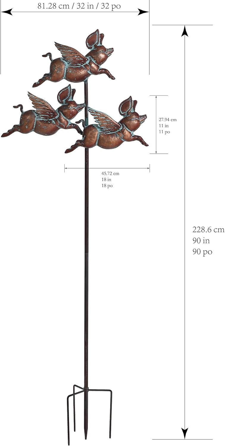 Flying Pig Statues,90" x 32" Antique Copper Outdoor Flying Pigs Garden Decor,Metal Pig