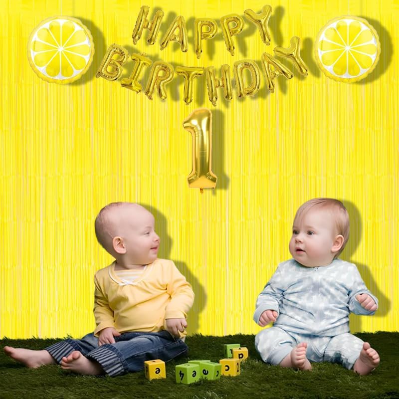 BRAVESHINE Foil Fringe Curtain Backdrop - 2 Pack Yellow Tinsel Photo Booth Backdrop Party Streamers