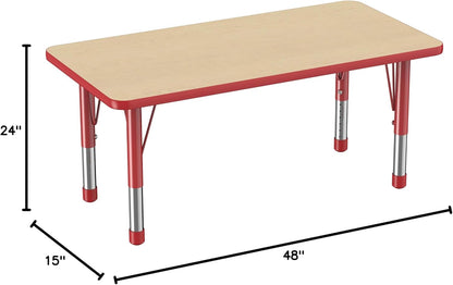 FDP Rectangle Activity School and Kids Classroom Table (24 x 48 inch), Toddler Legs, Adjustable