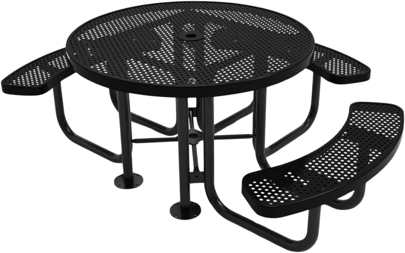 Heavy-Duty Portable Outdoor Picnic Table with Umbrella Hole, Punched Steel Patio Dining Furniture