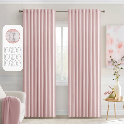 MIULEE Baby Pink Back Tab Blackout Curtains 84 Inch Length 2 Panels Set for Living Room Bedroom