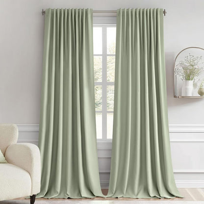 MIULEE Sage Green Back Tab Blackout Curtains 96 Inch Length 2 Panels Set for Living Room Bedroom