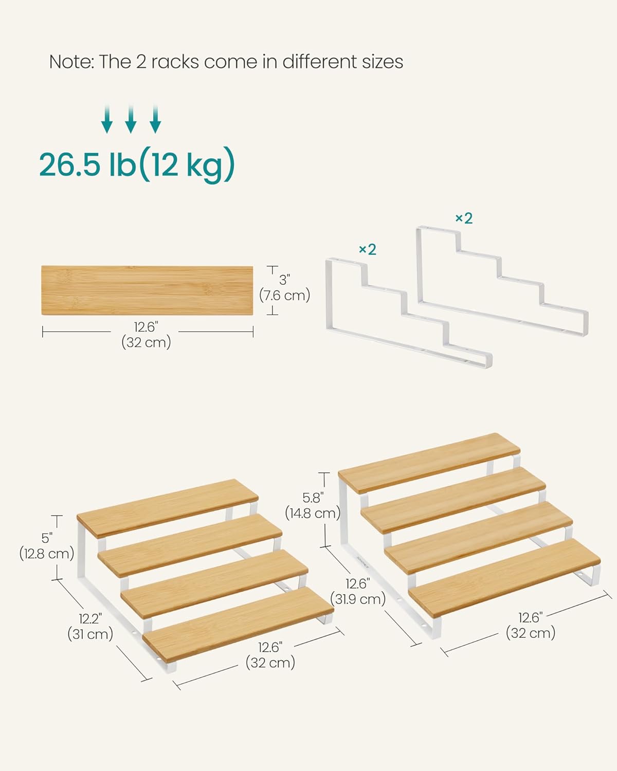 SONGMICS Display Risers, Set of 2 Engineered Wood Perfume Organizer Stand, 4-Tier Cupcake Stand