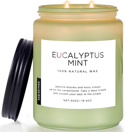 M&SENSE Eucalyptus & Mint Candles for Home Scented, 19.4oz 110 Hours Burn Soy Aromatherapy Candle