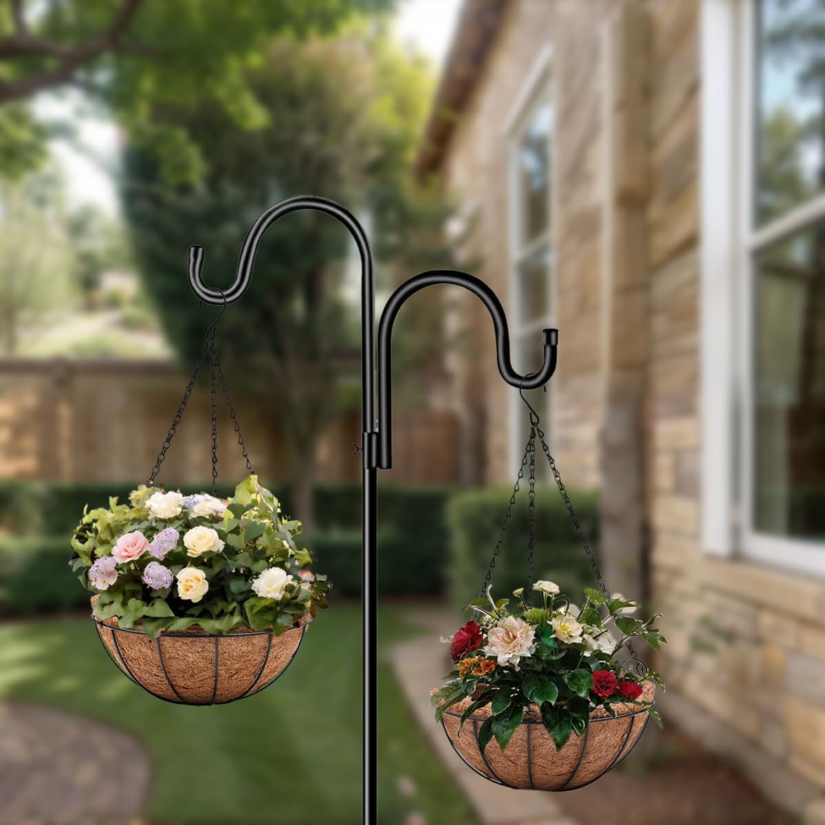 4 Pack 10 inch Metal Hanging Planters Basket with Coco Coir Liner Outdoor-Hanging Baskets for
