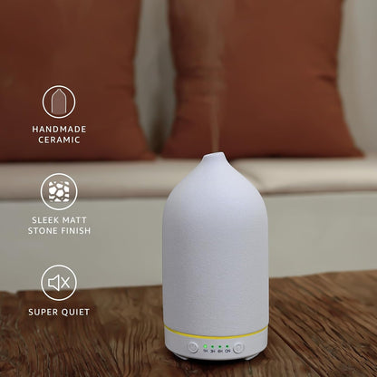 200ML Ceramic Essential Oil Diffuser - Ultrasonic Aromatherapy & Humidifier with 7-Color LED