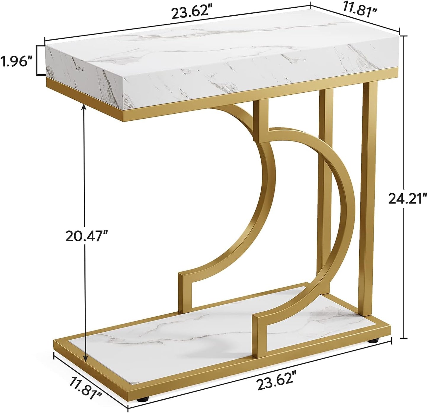 Tribesigns Narrow Side Table White Gold C Shaped End Table Modern Bedside Tables Small Chairside