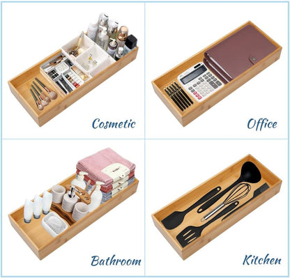 Bamboo Drawer Organizer - Kitchen Utensil Organizer Silverware Tray Cutlery Holder，Office Desk