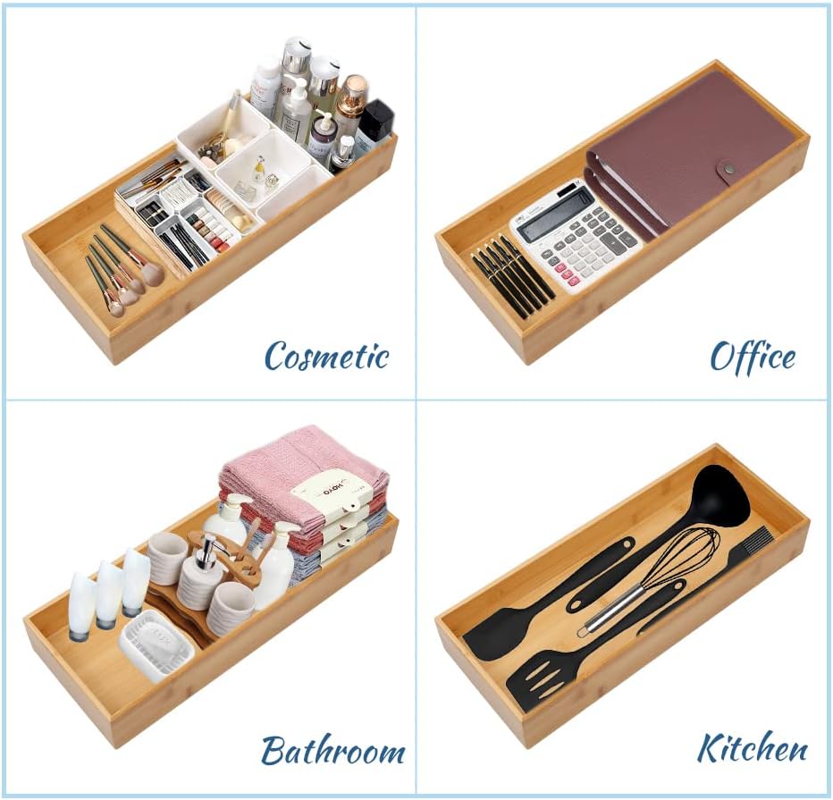 Bamboo Drawer Organizer - Kitchen Utensil Organizer Silverware Tray Cutlery Holder，Office Desk