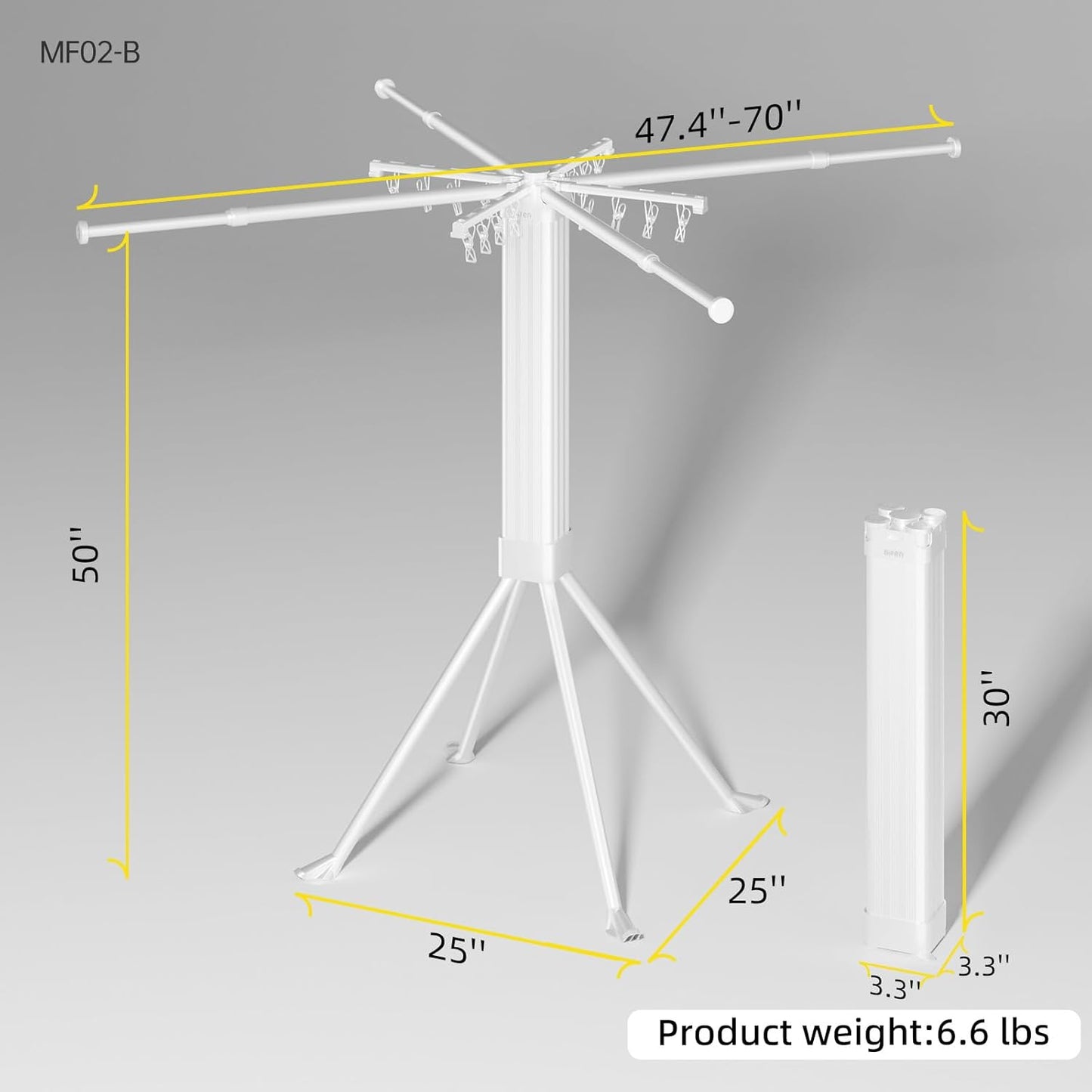 BIREN Clothes Drying Rack Foldable Extending Laundry Rack with 16 Clips Collapsible Clothing Rack