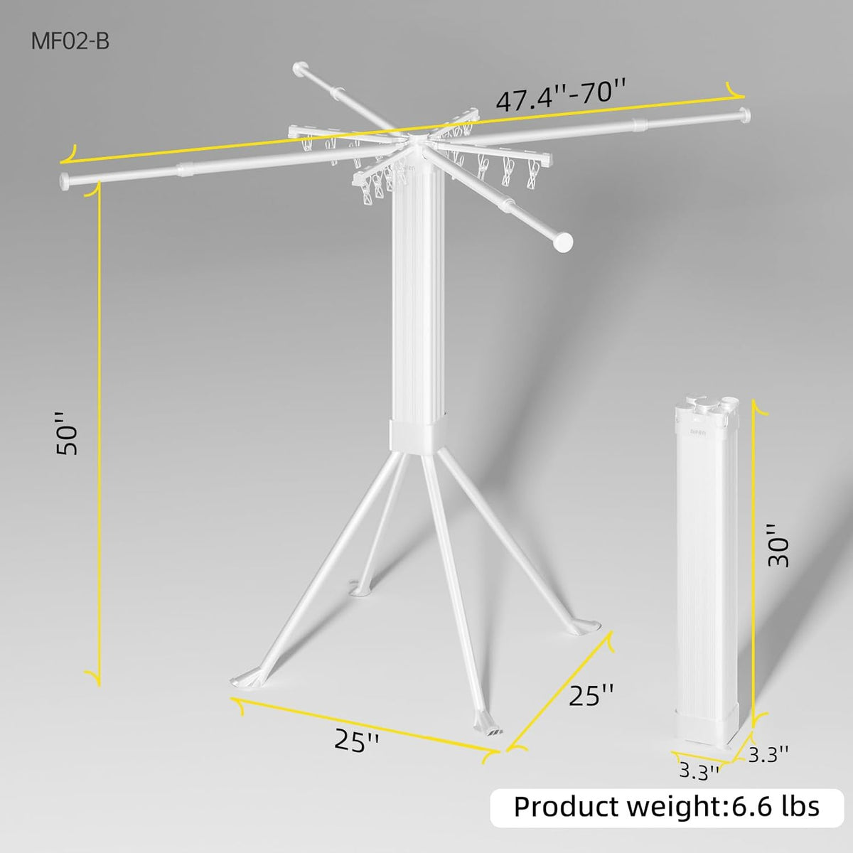 BIREN Clothes Drying Rack Foldable Extending Laundry Rack with 16 Clips Collapsible Clothing Rack