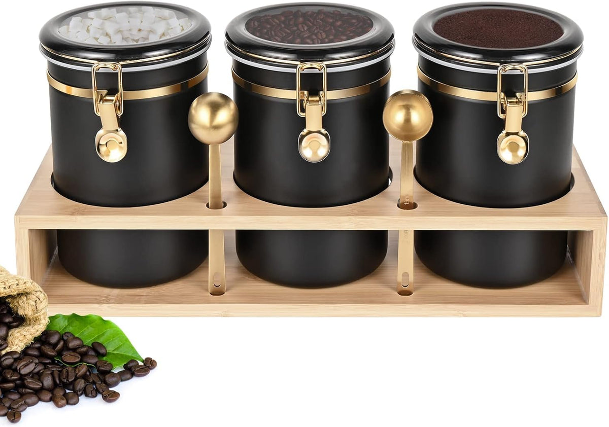 Yangbaga 304 Stainless Steel Coffee Canisters for Ground Coffee,3 x 63 OZ Coffee Container with