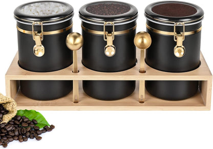 Yangbaga 304 Stainless Steel Coffee Canisters for Ground Coffee,3 x 63 OZ Coffee Container with