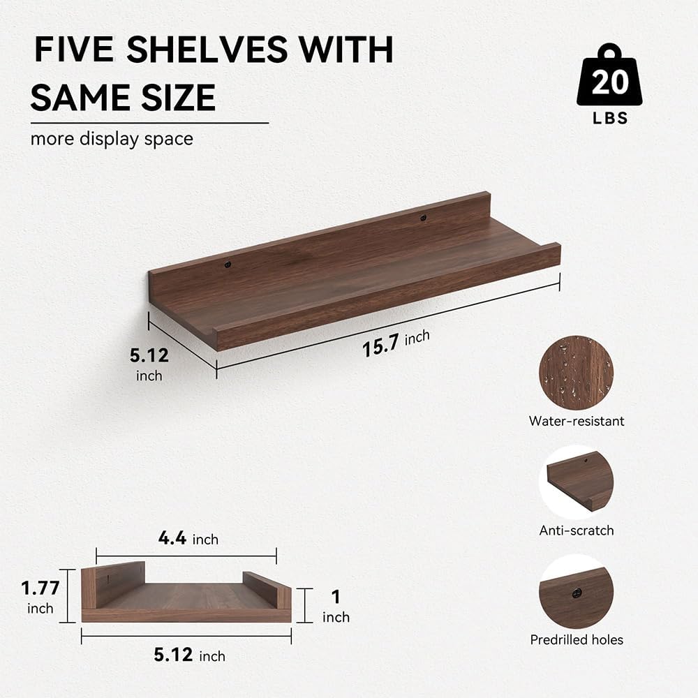 RICHER HOUSE 5 Set Floating Shelves for Wall Decor, Wall Mounted Book Shelf, Nursery Shelves