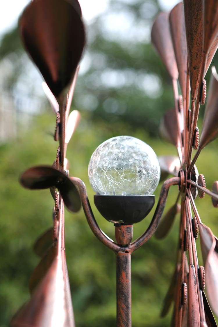 Large 79In Copper Kinetic Wind Spinner Multi-Color Seasonal LED Lighting Solar Powered Glass Ball