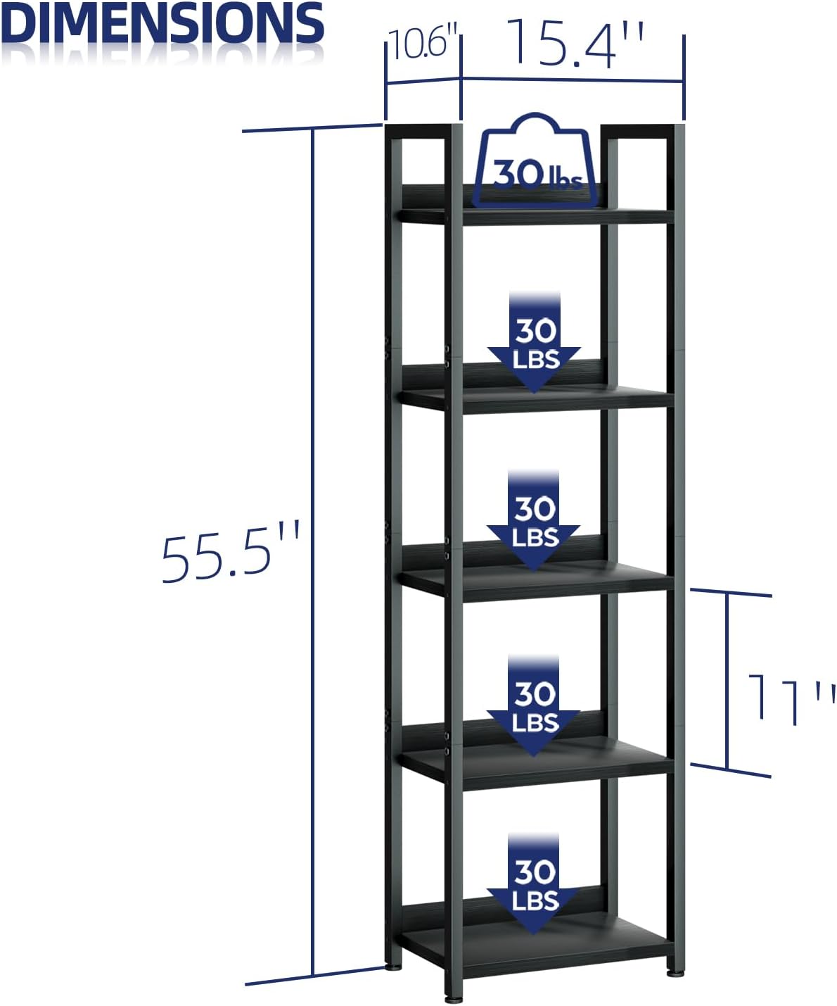 NUMENN Narrow Bookshelf, 5 Tier Bookshelves, Home Office Bookcase Shelf Storage Organizer, Free