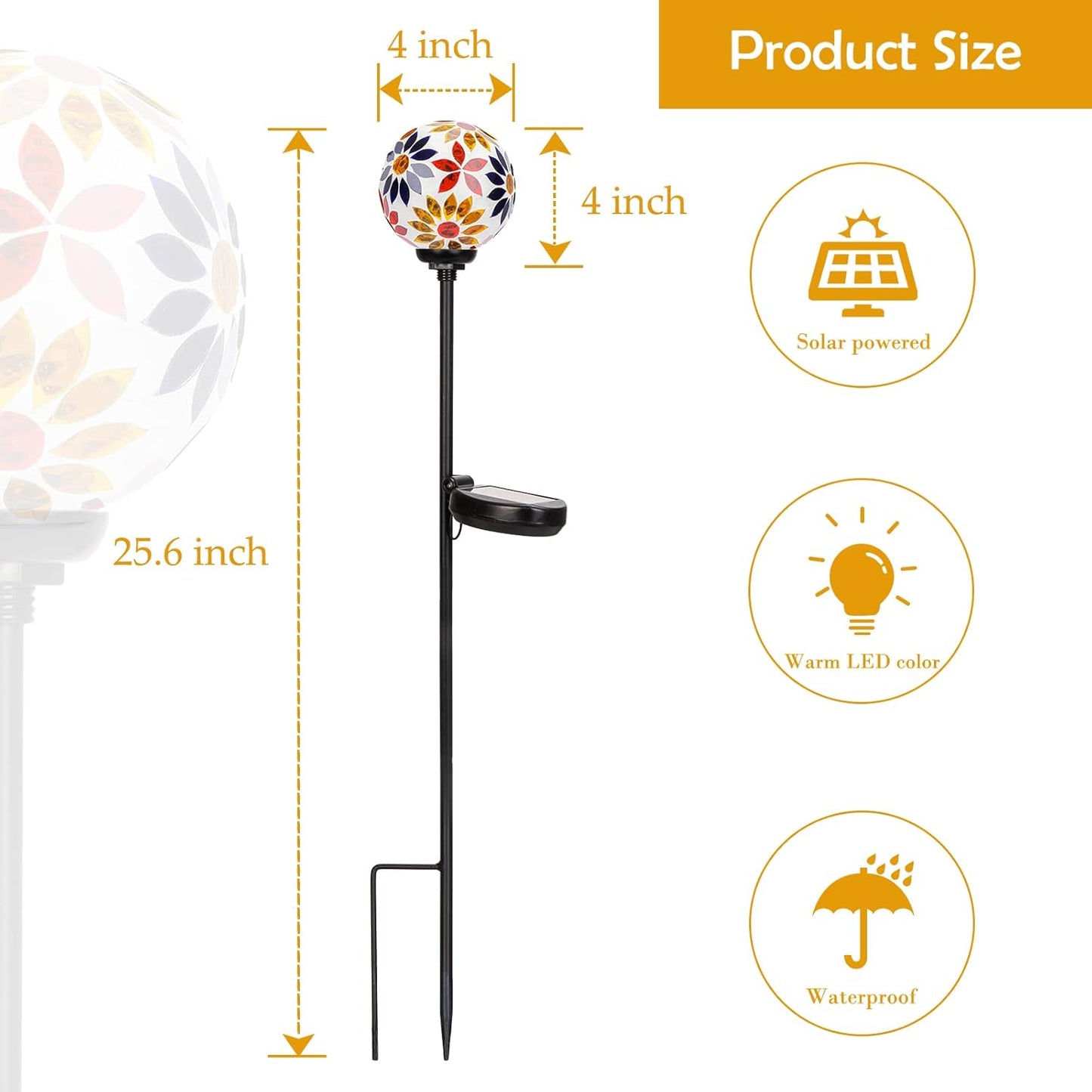 Afirst Solar Lights Outdoor Decorative - Solar Gazing Ball Mosaic Garden Stakes Flower Decorative