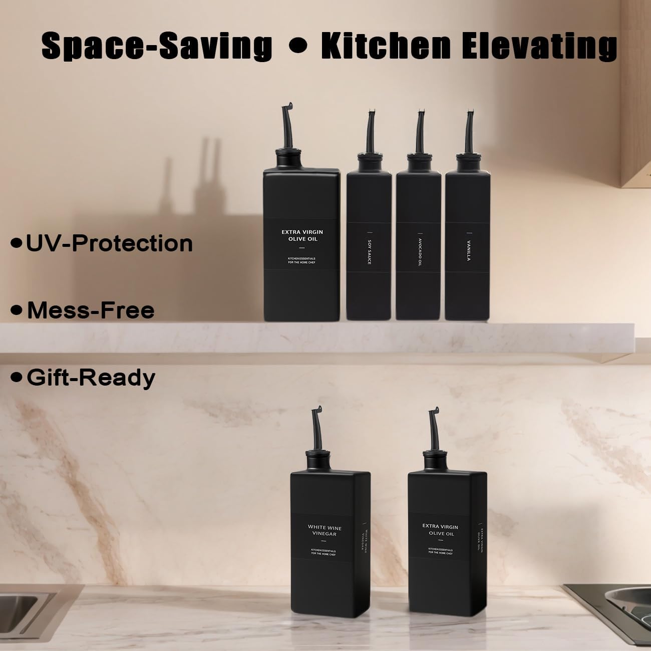 Olive Oil Dispenser Bottle for Kitchen 16.9oz, Glass Oil Bottles and Vinegar Dispenser Set