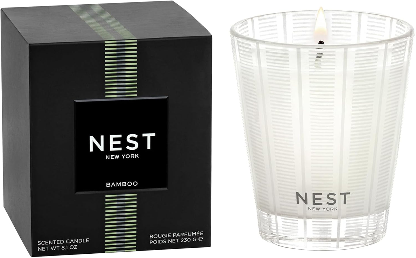NEST New York Scented Classic Candle, Bamboo - 8.1 oz - Up to 60-Hour Burn Time - Reusable Glass